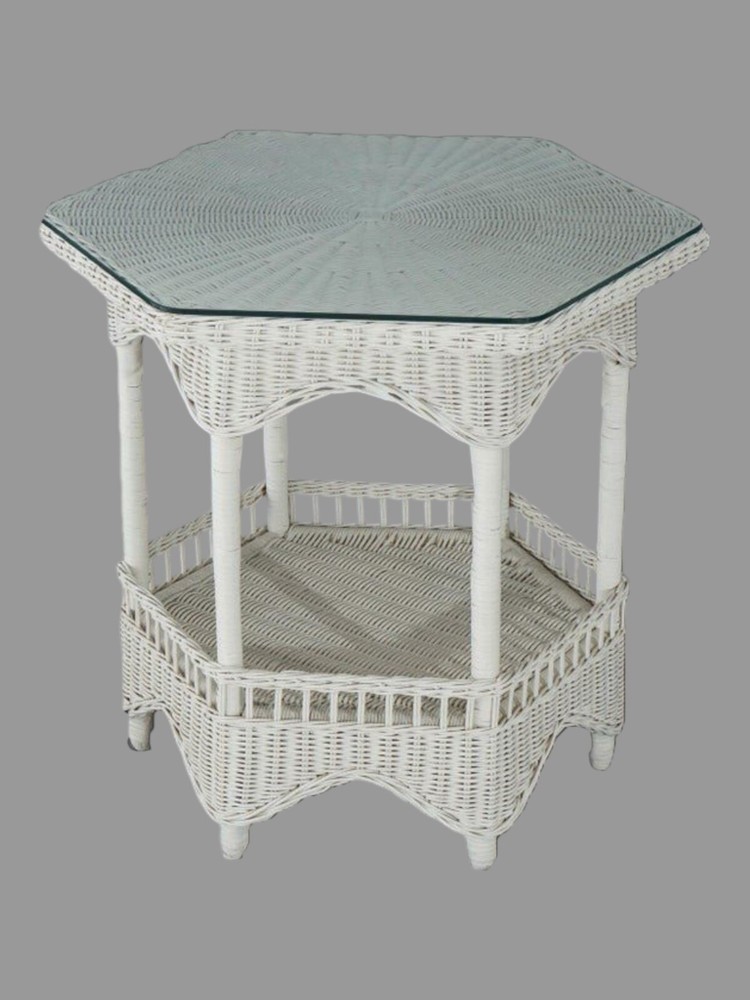 Antique White Painted Wicker Parlor Table