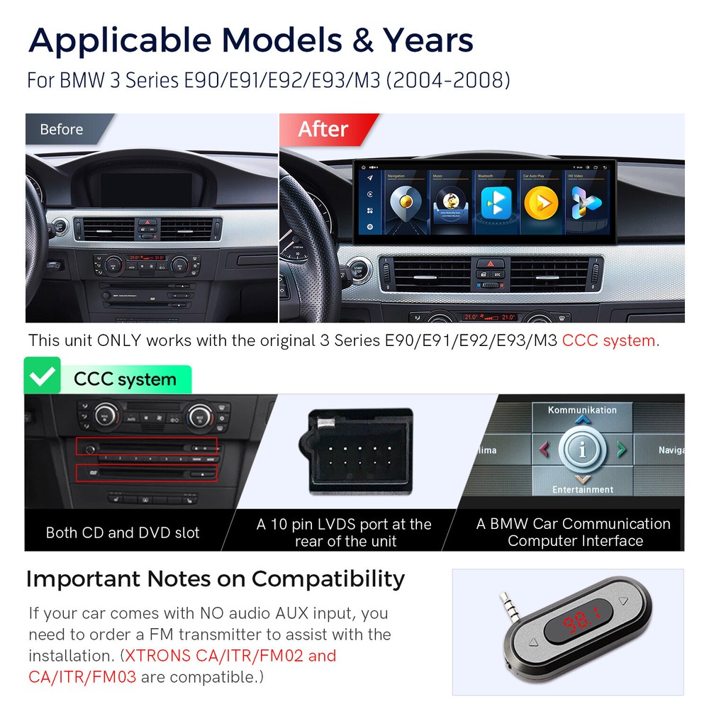 14.9" CarPlay 4G LTE Android Octa-Core Car GPS Stereo For BMW E90 E91 E92 CCC