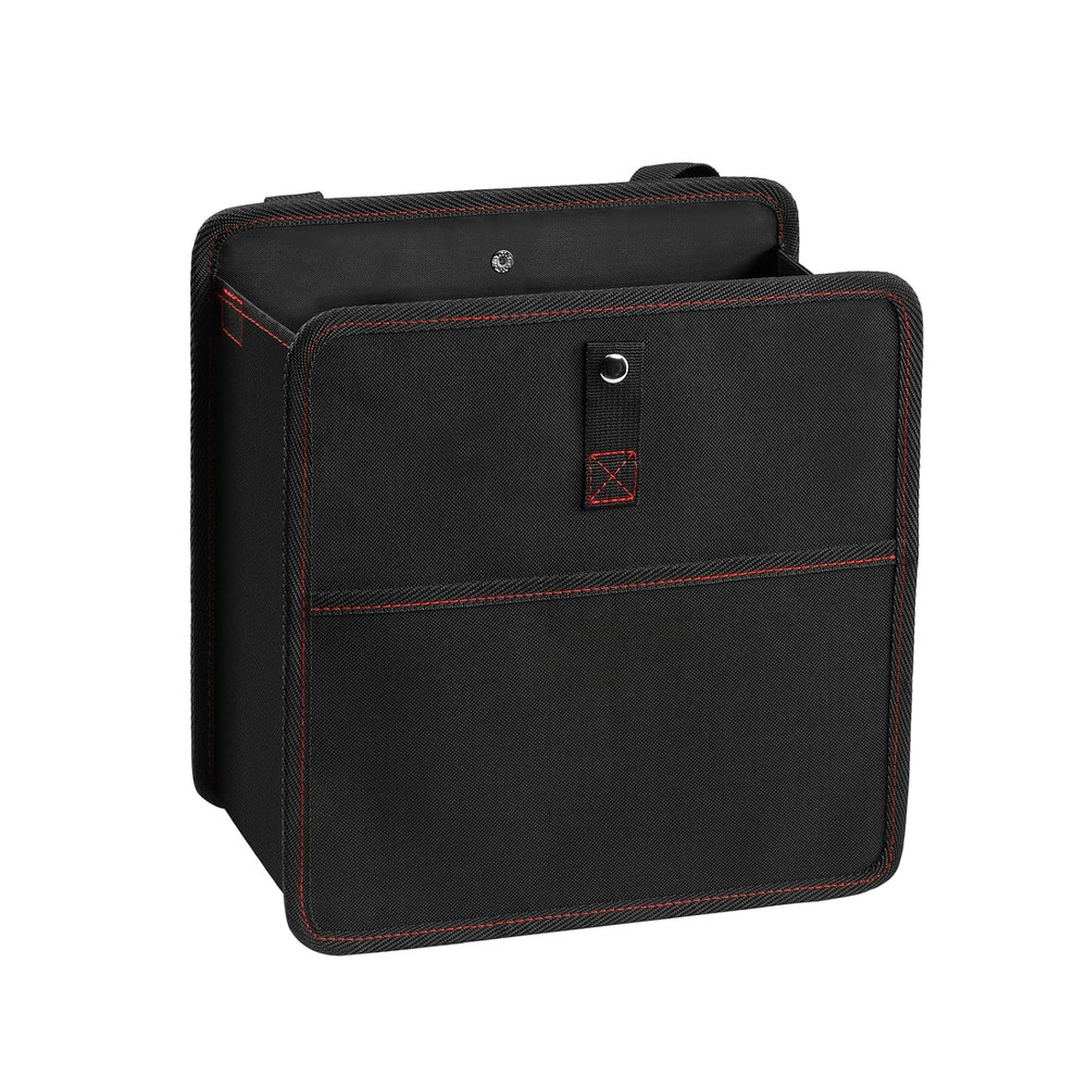 Foldable Car Trash Can with Storage Pockets, Car Garbage Can with Adjustable Str
