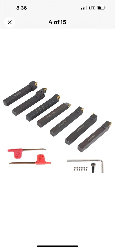 7PC Carbide Indexable Turning Tool 1/2" Lathe Tool Bit Set Thread Insert Holder