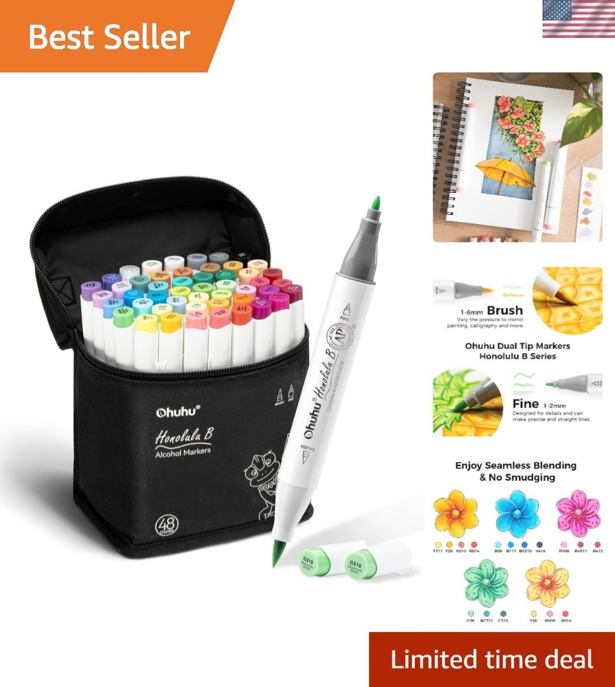 Color-Coded 48-Color Alcohol Marker Set with Dual Tips for Creative Minds