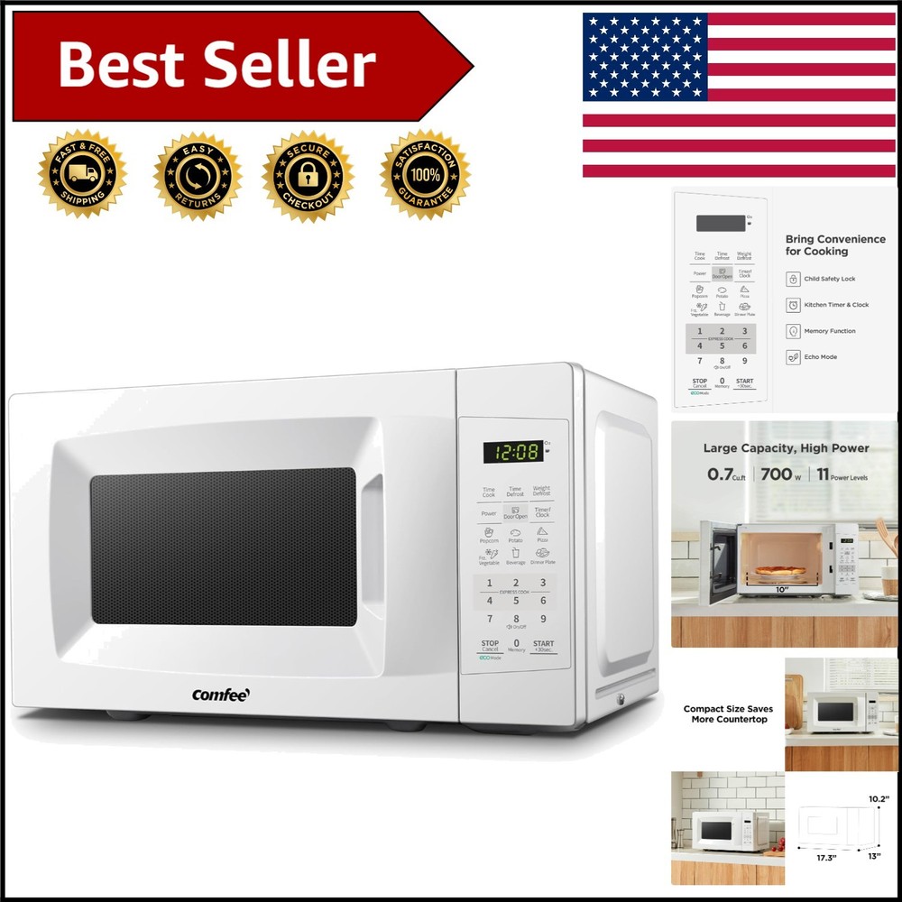 Energy-Efficient 700W Countertop Microwave with Sound Control & ECO Function