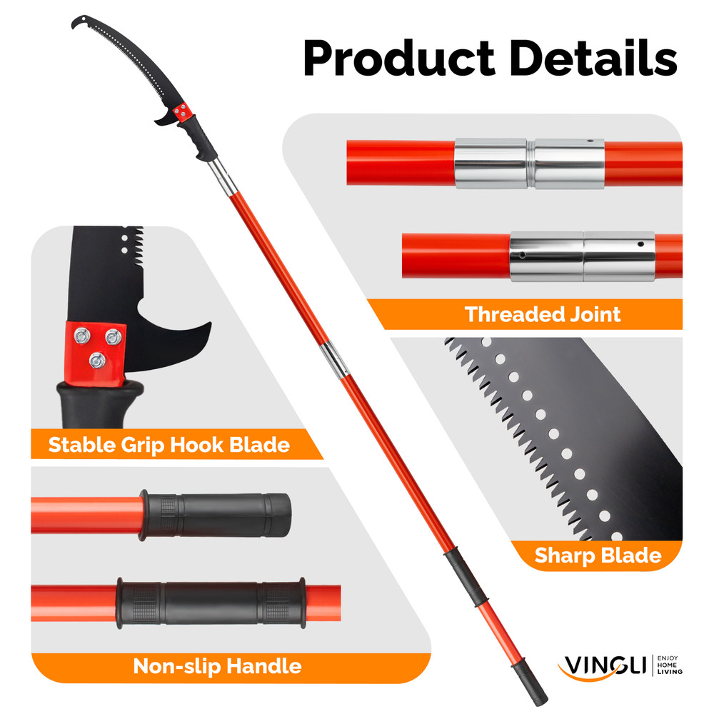 24ft Manual Pole Saw, Lightweight Tree Trimmers Long Handle Pruner Set