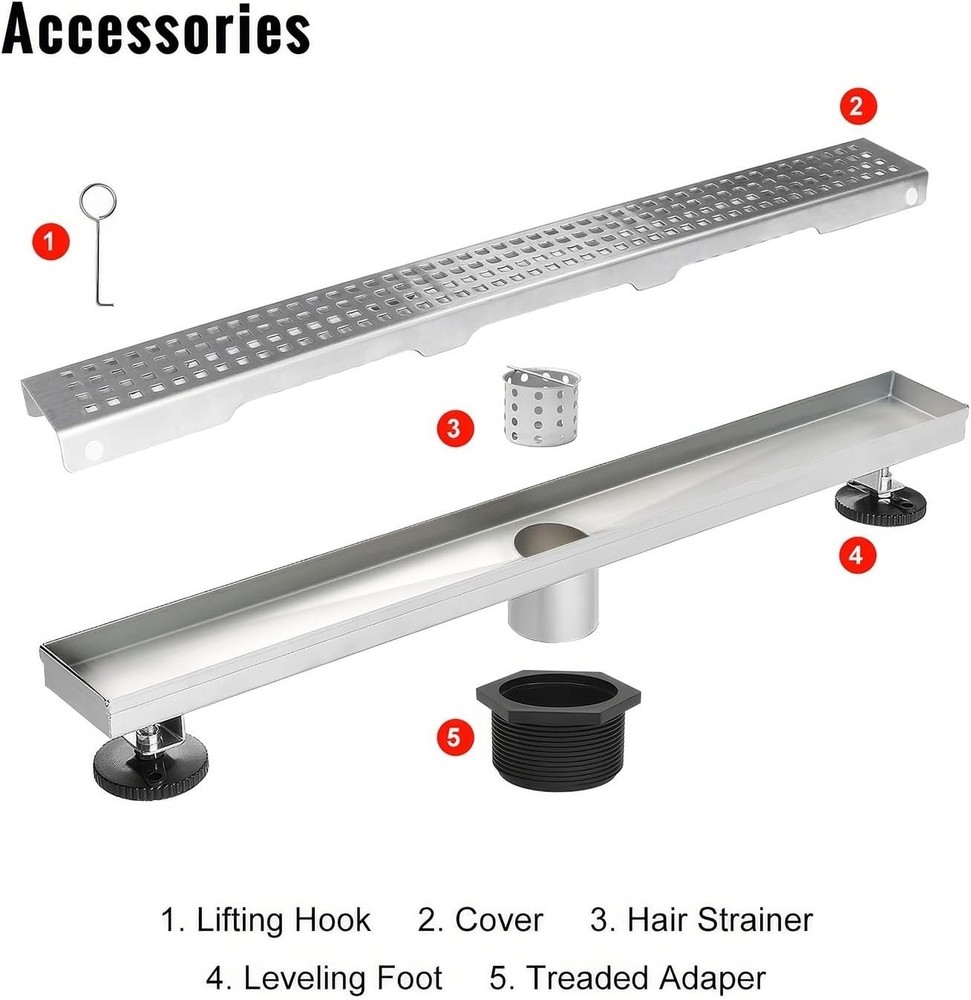 SaniteModar Linear Shower Drain 36 inch Stainless Removable Square Hole Panel