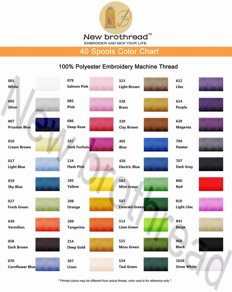New Brothread 40 Colors Compatible with Brother Polyester Embroidery Machine Thr