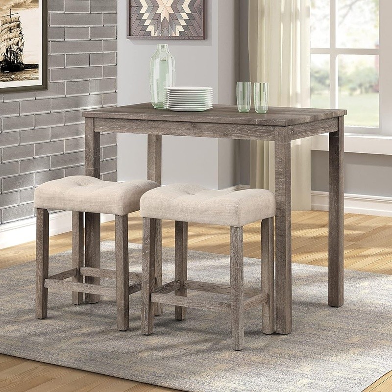 Counter Height Dining Set Table W/ Tufted Stools Soft Upholstered Foam Padding