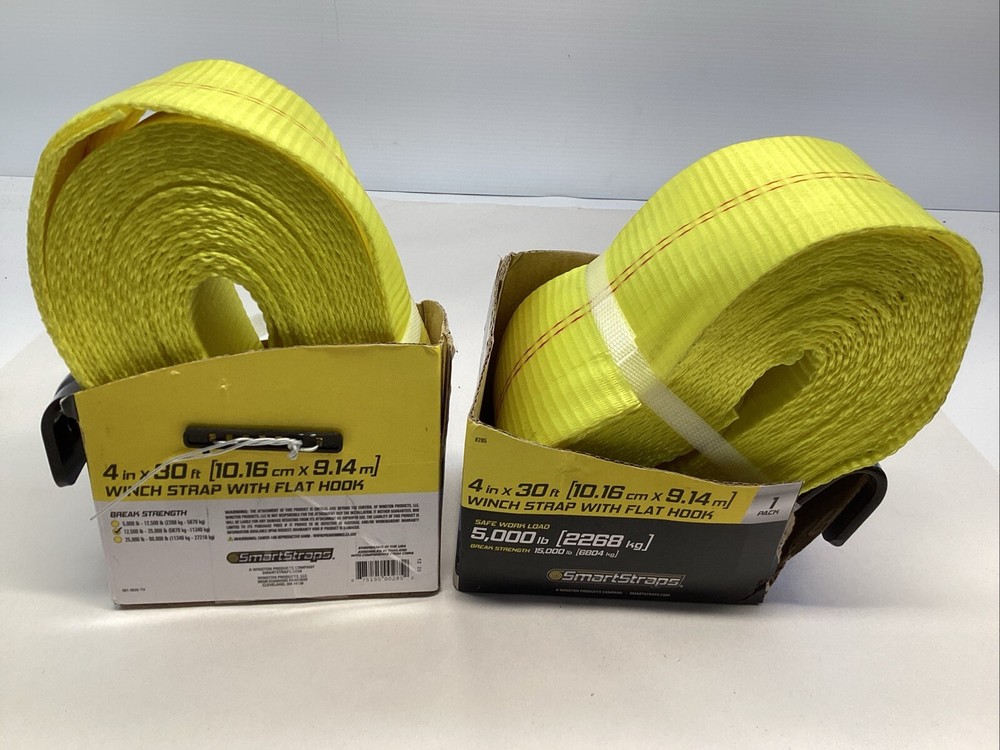 SmartStraps 4 in x 30 ft 5000 lbs Working Load Limit Winch Strap 2 Pack