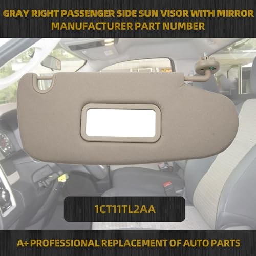 Gray Right Passenger Side Car Sun Visor W/Mirror Compatible with Dodge Ram