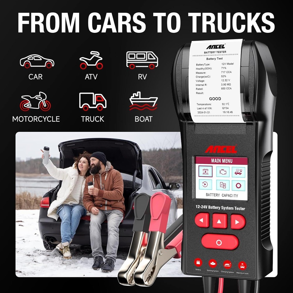 ANCEL BST600 Car Battery Tester Load with Printer 2V/24V 100-2000 CCA Analyzer