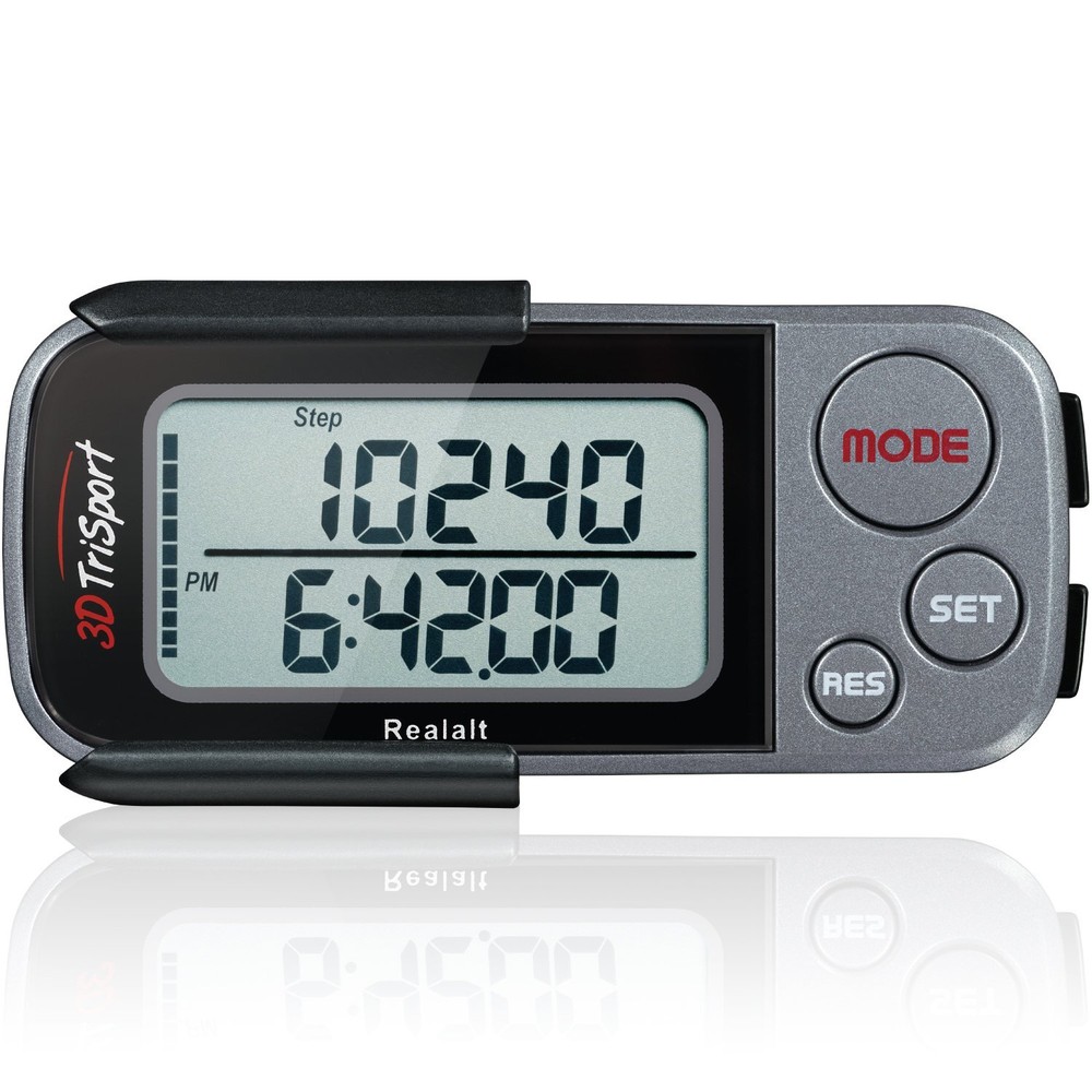WALKING 3D PEDOMETER with Clip Strap Step Counter 30 Days Memory Black REALALT