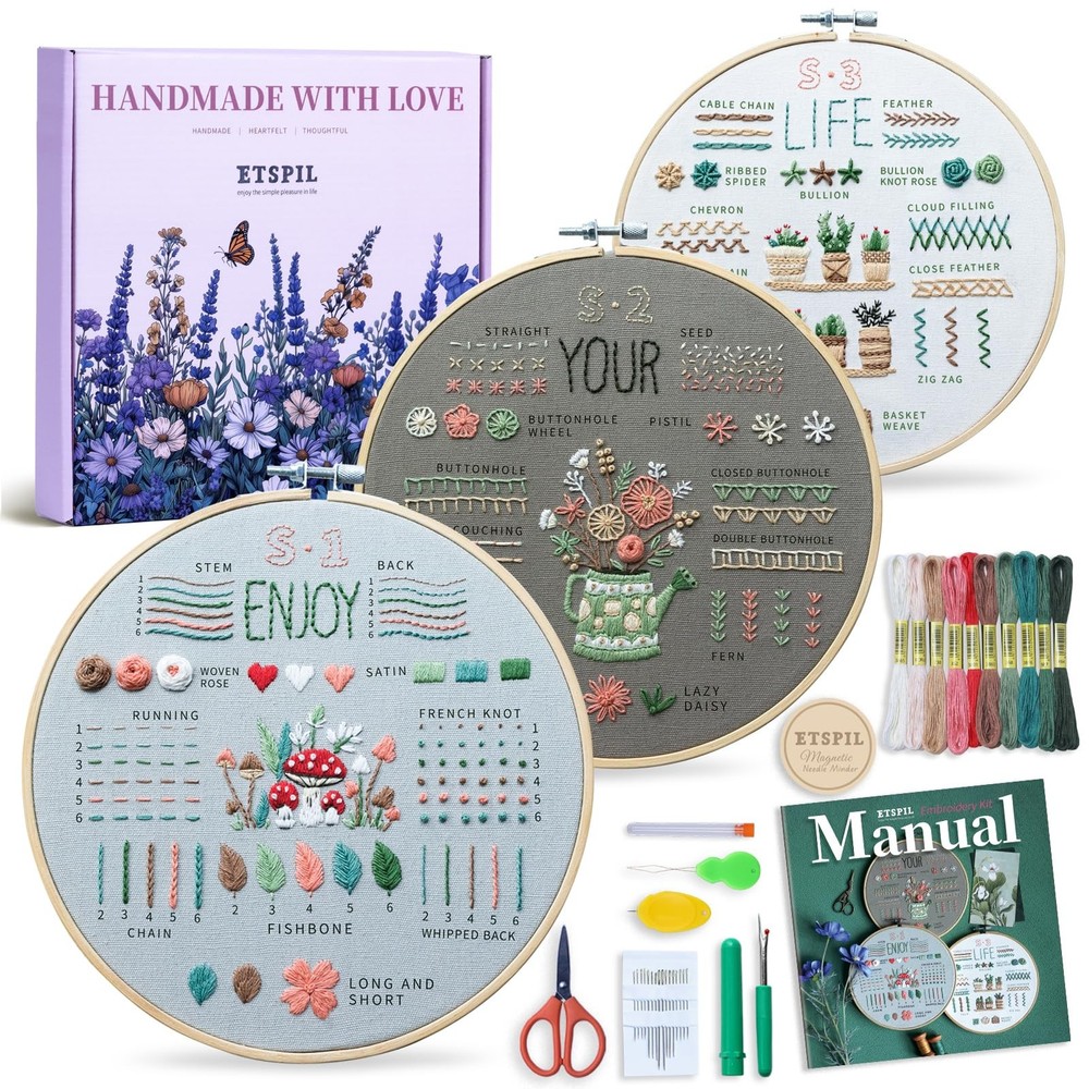 ETSPIL Embroidery Kit for Beginners, Easy Step-by-Step 4K medium, simple B