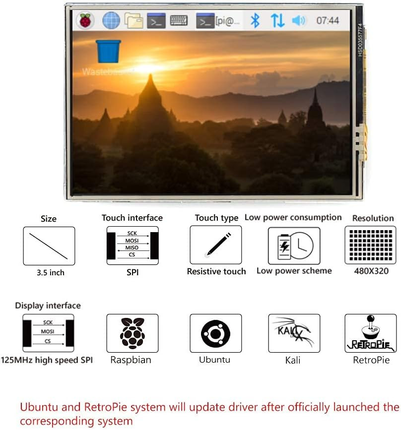 Raspberry Pi 4 3.5" Touch Screen Kit with Case & Mini Cooling Fan