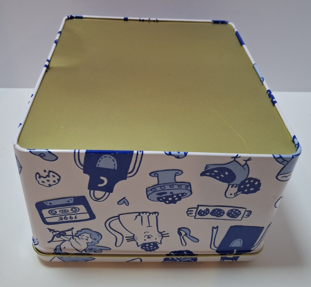 Levian Bakery Embossed Tin Container w/Lid 30th Anniversary Blue & White Empty