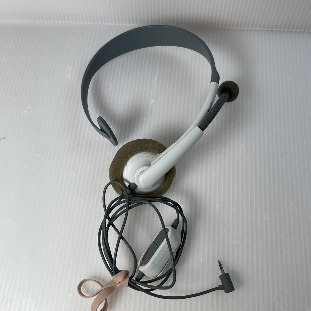Genuine Microsoft Xbox 360 Gaming Chat Headset Wired, White/Gray, OEM Untested