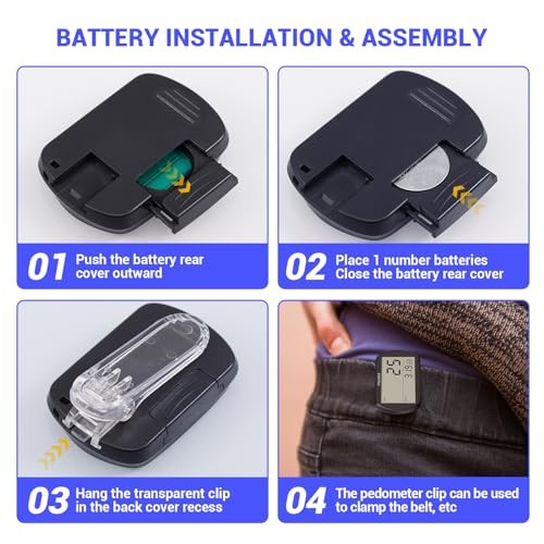 Pedometer for Walking 3D Step Counter with Clock, Accurate Steps Tracker black