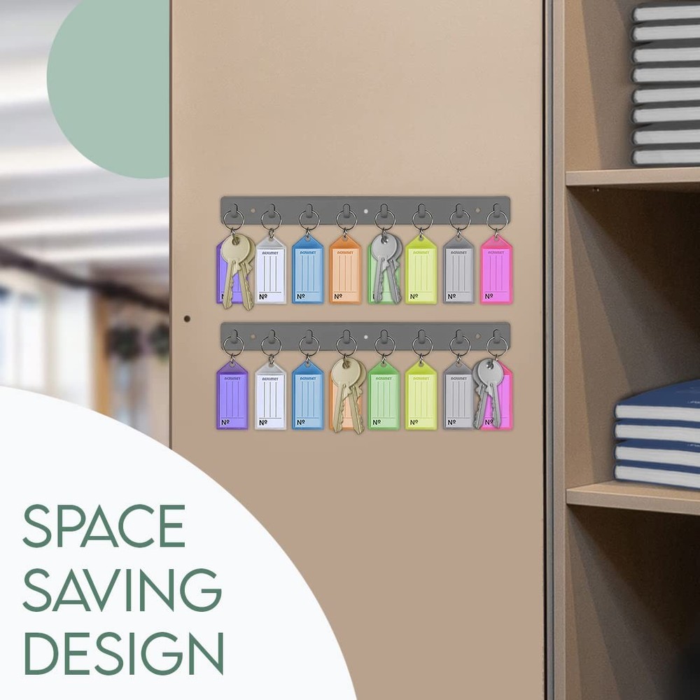 Acrimet Key Tag Rack w/ 8 Keyring Tags (Self-Adhesive Key Storage Rack) (2 Pack)