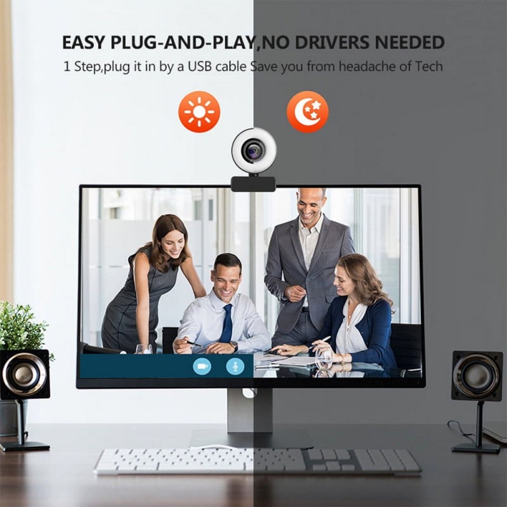 2K Webcam with Microphone for Desktop USB Streaming WebCam - Touch Light + Stand