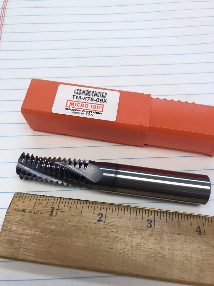 1 pc. 7/8-9 SOLID CARBIDE HELICAL FLUTE THREAD MILL WITH ALTIN COATING. MICRO100