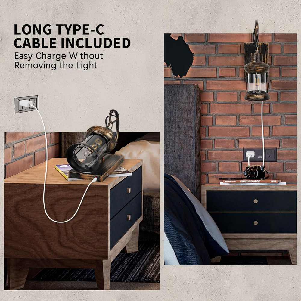 Rechargeable Battery Wall Sconce with Remote - Rustic Vintage Lantern Light