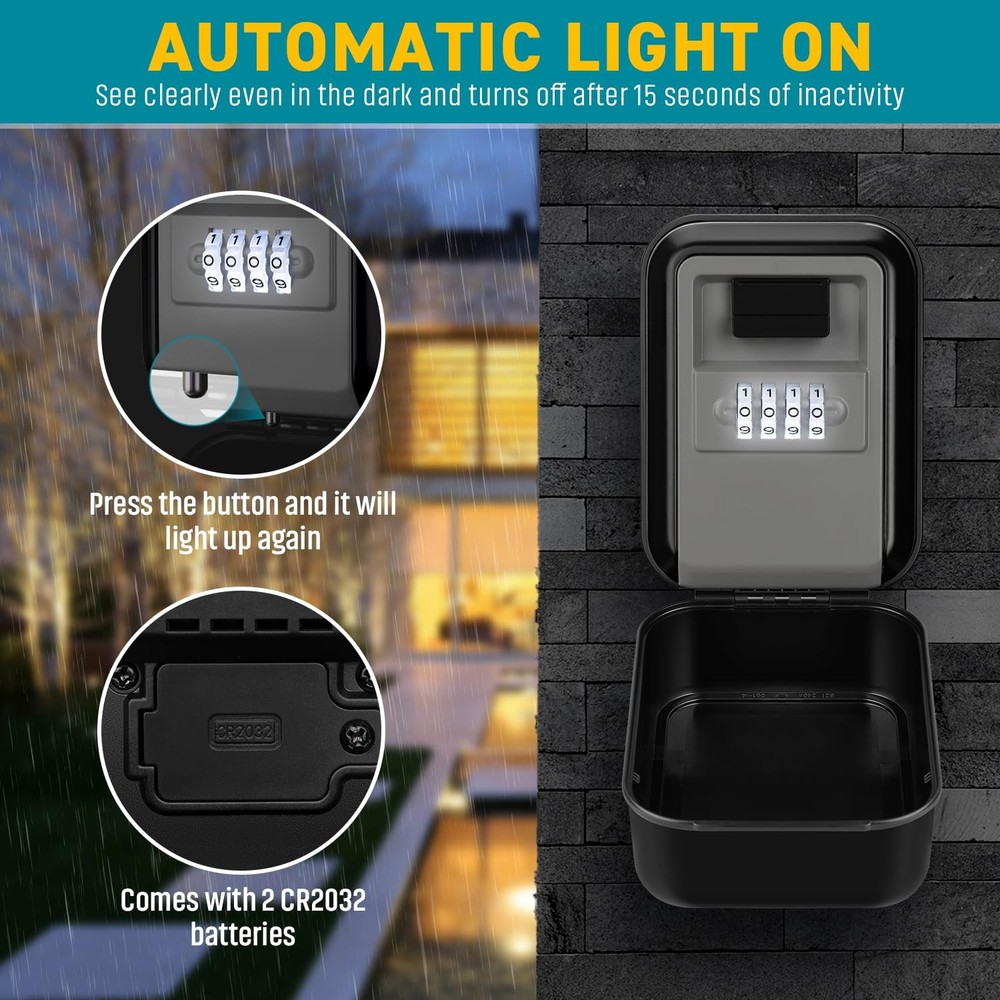 Key Lock Box Waterproof Wall Mount 4 Digit Combination Resettable Code Safe