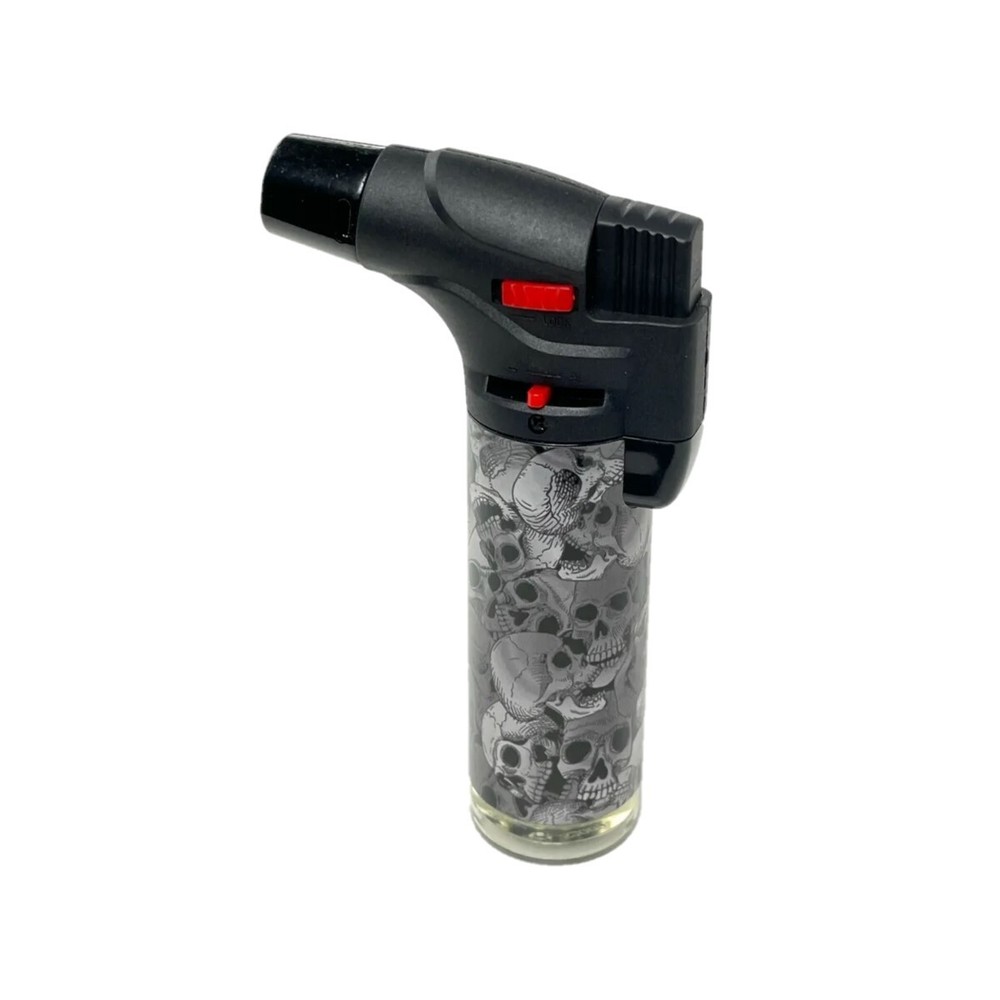 4 Pack Jumbo 4" Single Jet Flame Torch Gun Lighter Refillable Lockable Skull