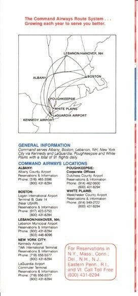 Command Airways timetable 1985/05/15