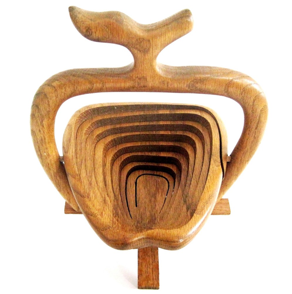 Handcrafted Collapsable Foldable Wood Apple Basket Trivet with Handle