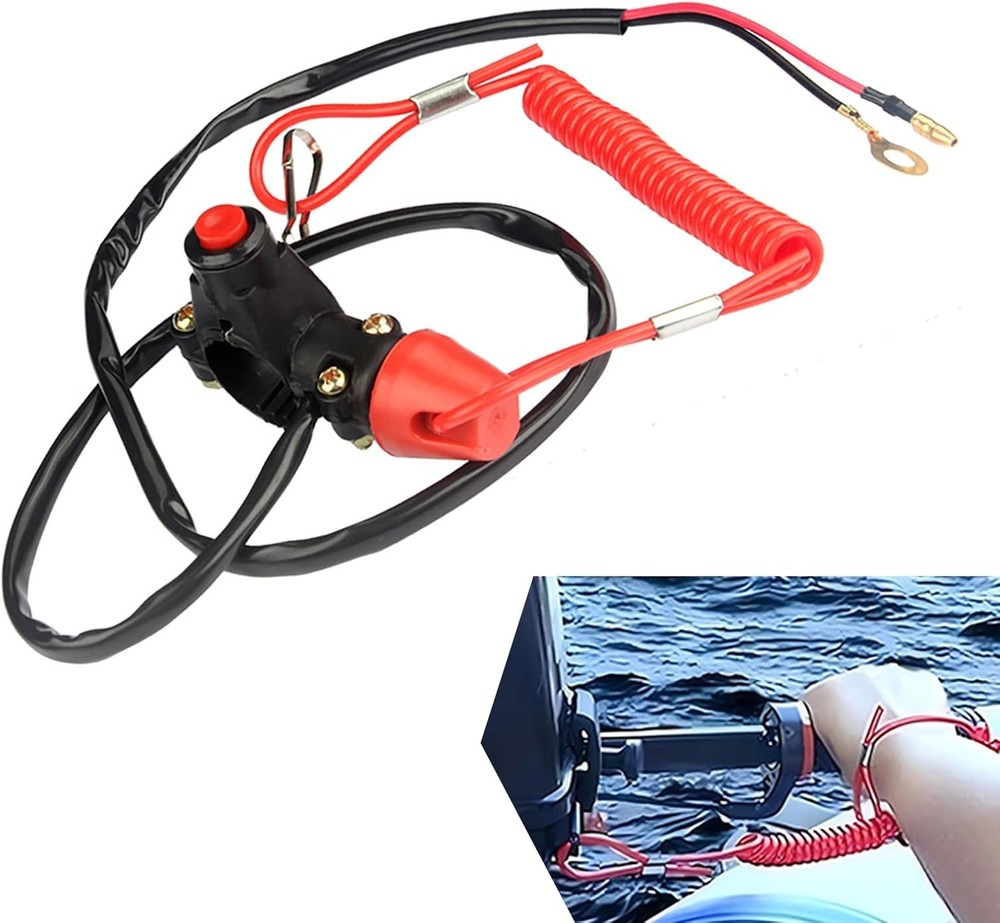1 PC Motorcycle Boat Safety Kill Stop Switch, with Connector Tether Lanyard, Bea