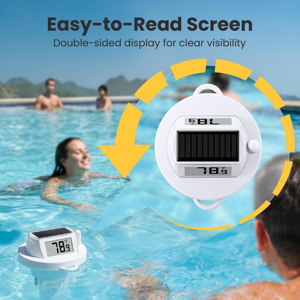 Solar Pool Thermometer Floating, Digital Swimming Thermometer, White