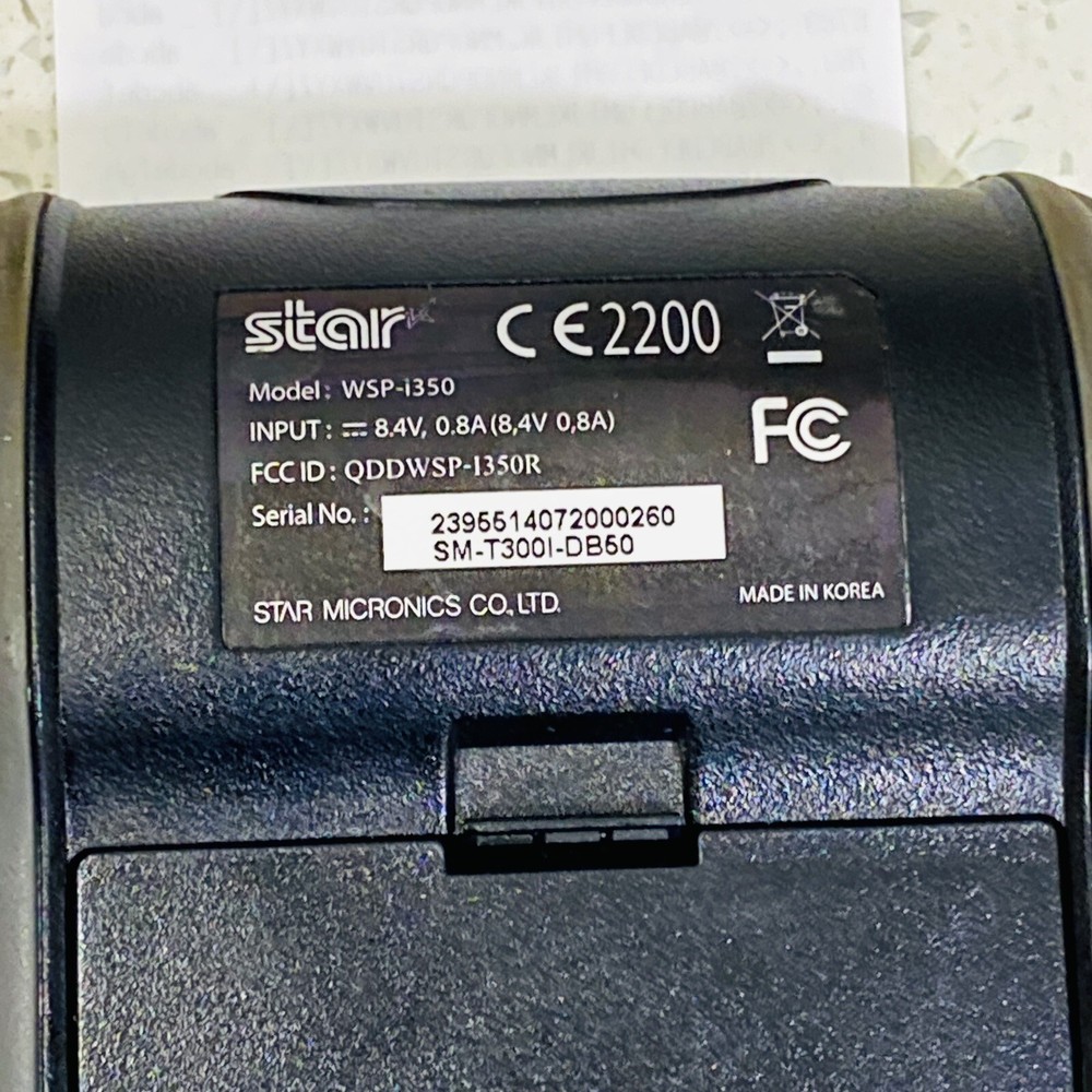 Star Micronics SM-T300I (WSP-i350) Portable Bluetooth Receipt Printer & Adapter