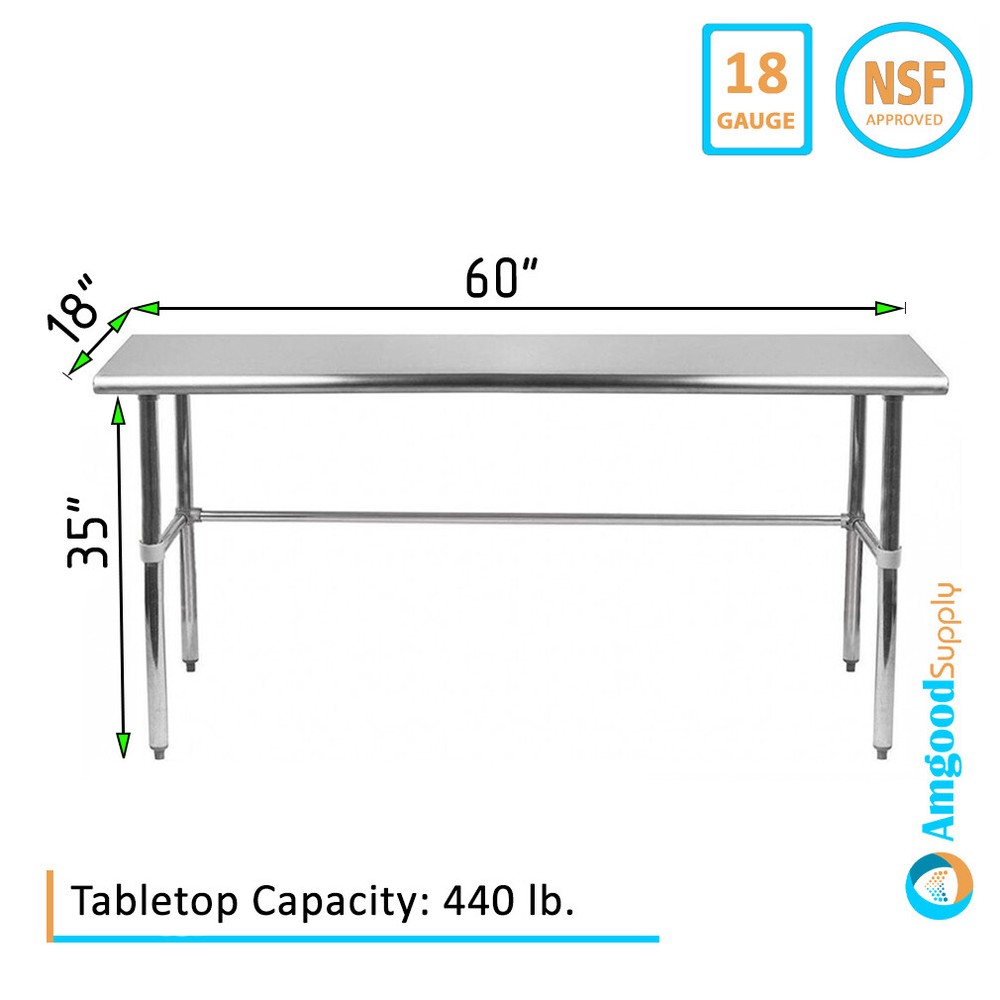 18" X 60" Stainless Steel Open Base Table | NSF Prep Metal Work Table