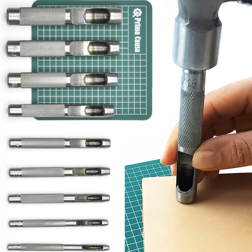 Leather Working Tools 9 Set - Leather Hole Punch for Belts, Plastic, Rubber, ...