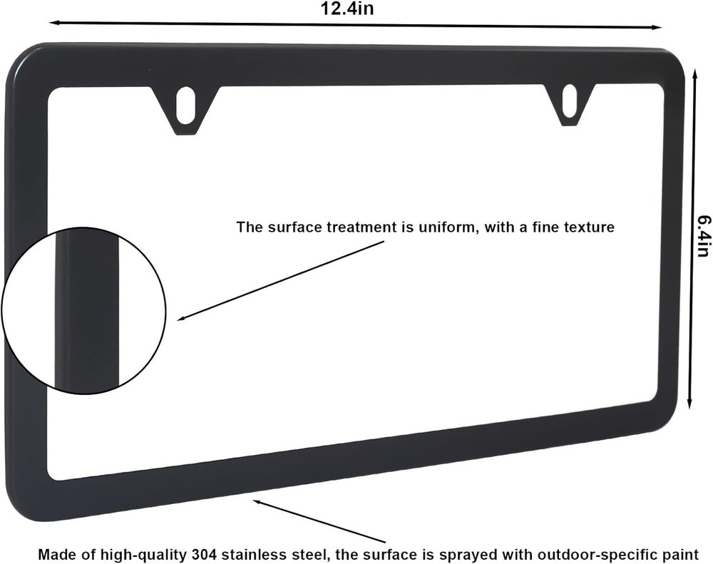 2PCS Premium Matte Black License Plate Frames, 2 Holes Solid RustFree Stainle...