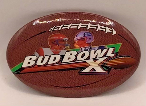 1998 Bud Bowl X logo promo pinback button