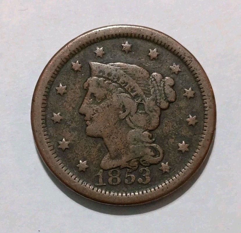 1853 Braided Hair Large Cent VG