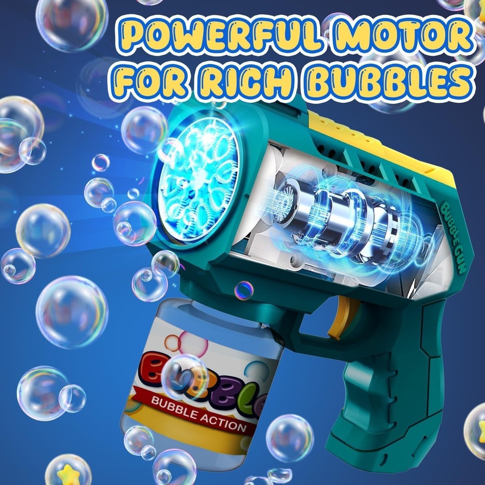 2 Pack Kids Bubble Guns - Fun LED Light Toys with Bubble Solution Included