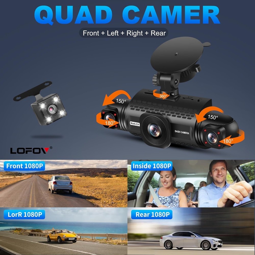 Complete 360° Dash Cam System - 4 Channels, G-Sensor, Easy Install, Night Vision