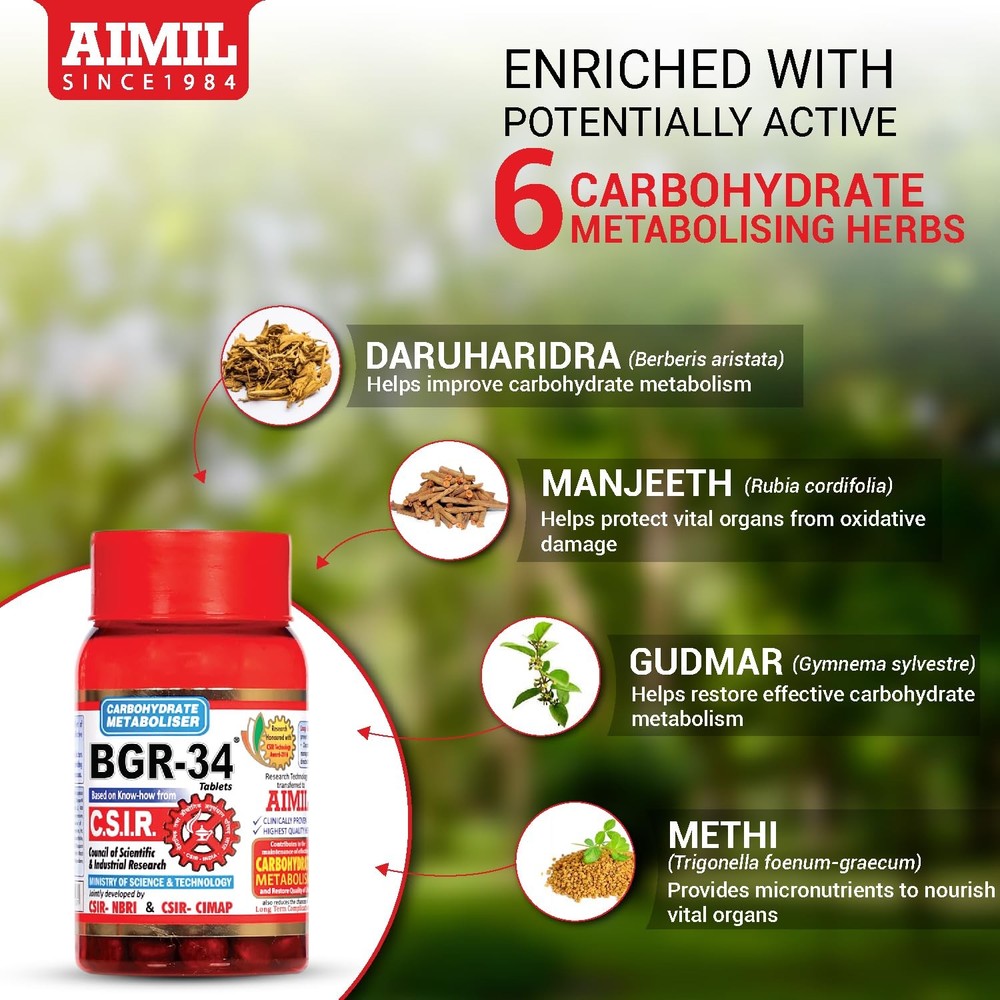 AIMIL BGR-34 Herbal Tablets | 100 Tablets (Pack of 3)