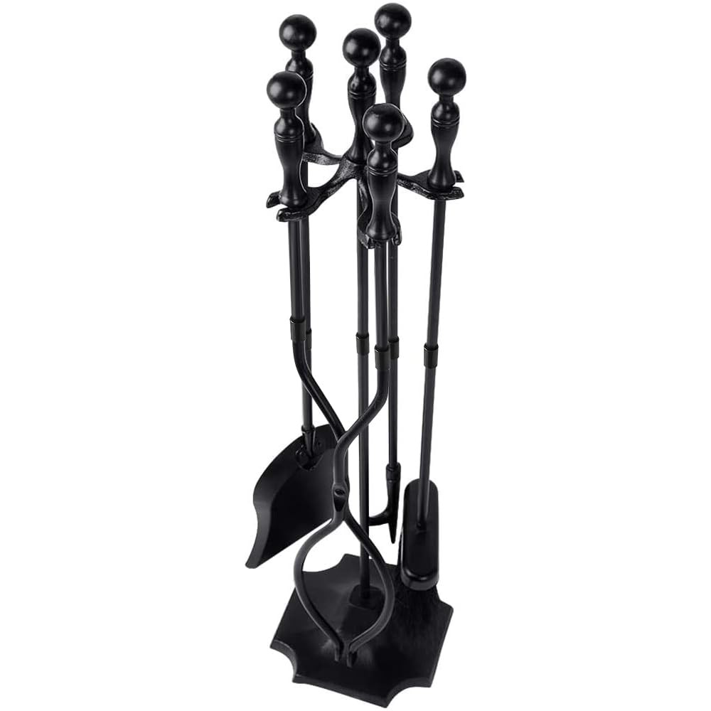 5 Pcs Fireplace Tools Set 31" Wrought Iron Handle Large Fire Tool Set and Holder