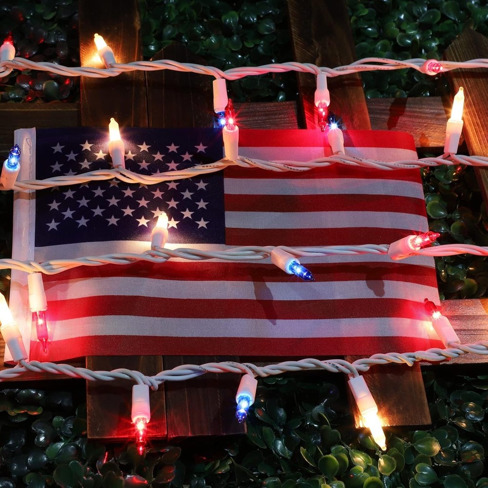 Patriotic String Lights Red White Blue Holiday Decor