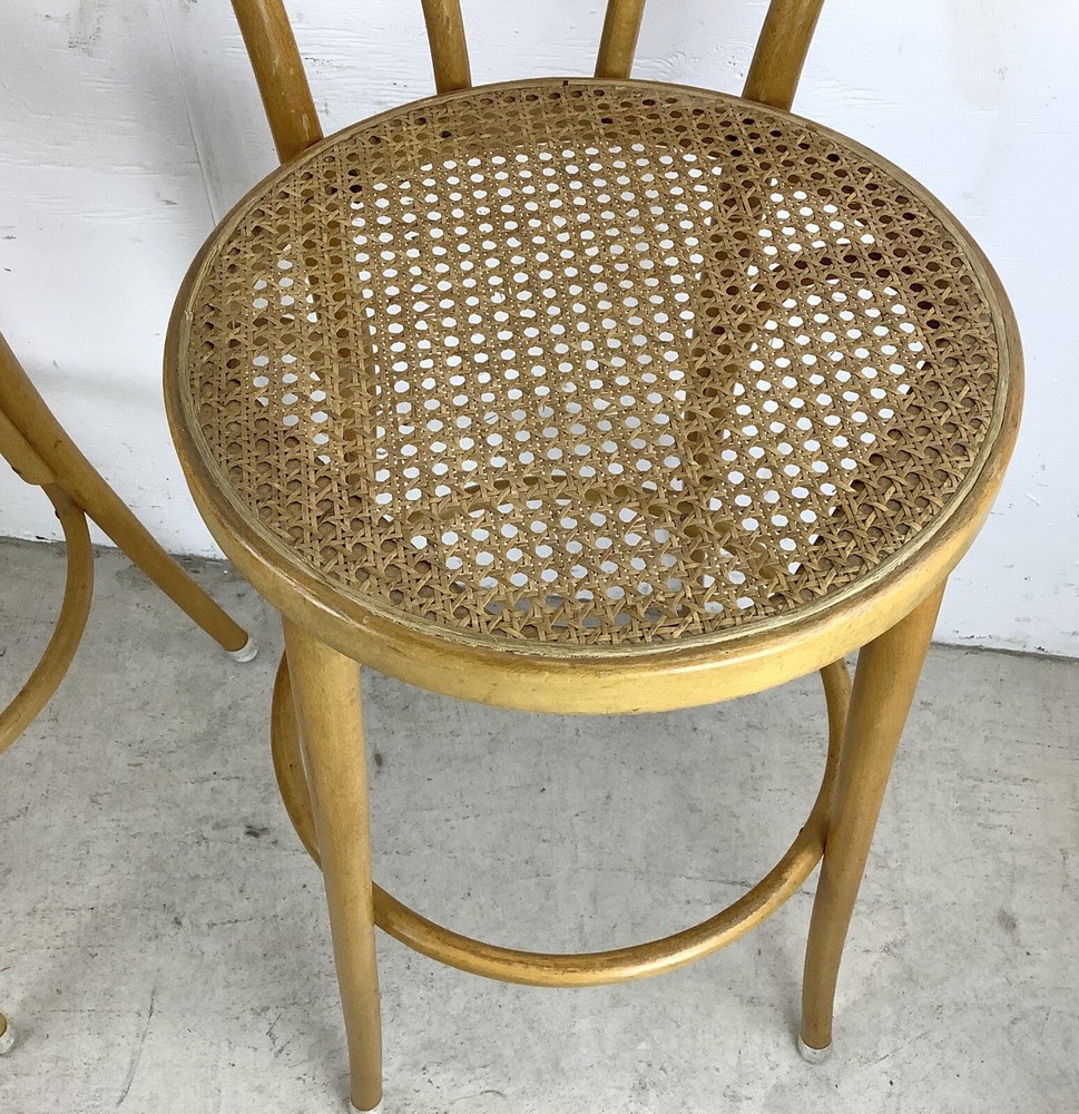 Pair Vintage Thonet Style Barstools With Cane Seats-a Pair