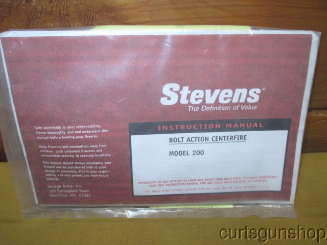 Stevens Model 200 Bolt Action Rifle Complete Manual/Lock Package