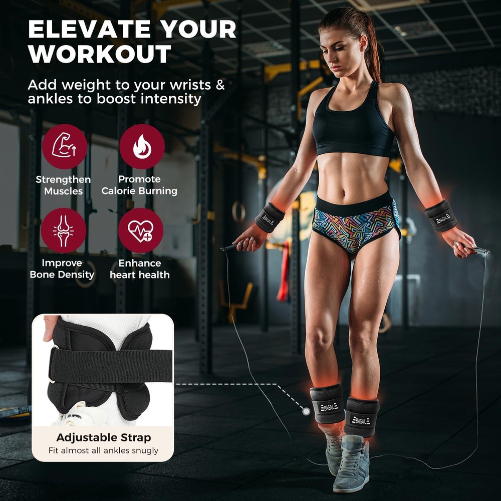 BAGAIL 2lb Ankle Wrist Weights Pair Black