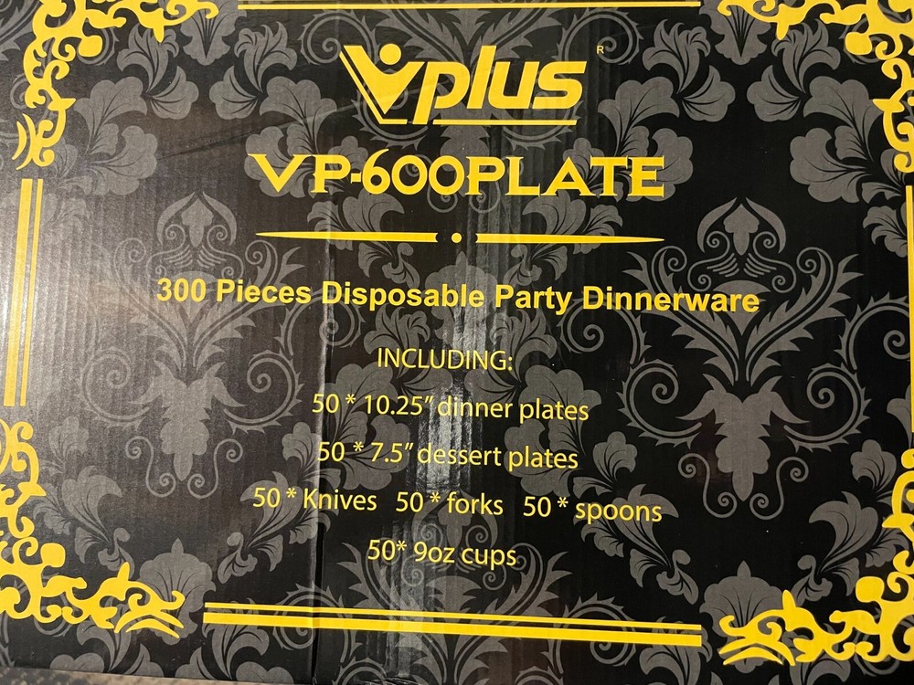 Vplus 300 Piece Disposable Party Dinnerware Bronze 50 People