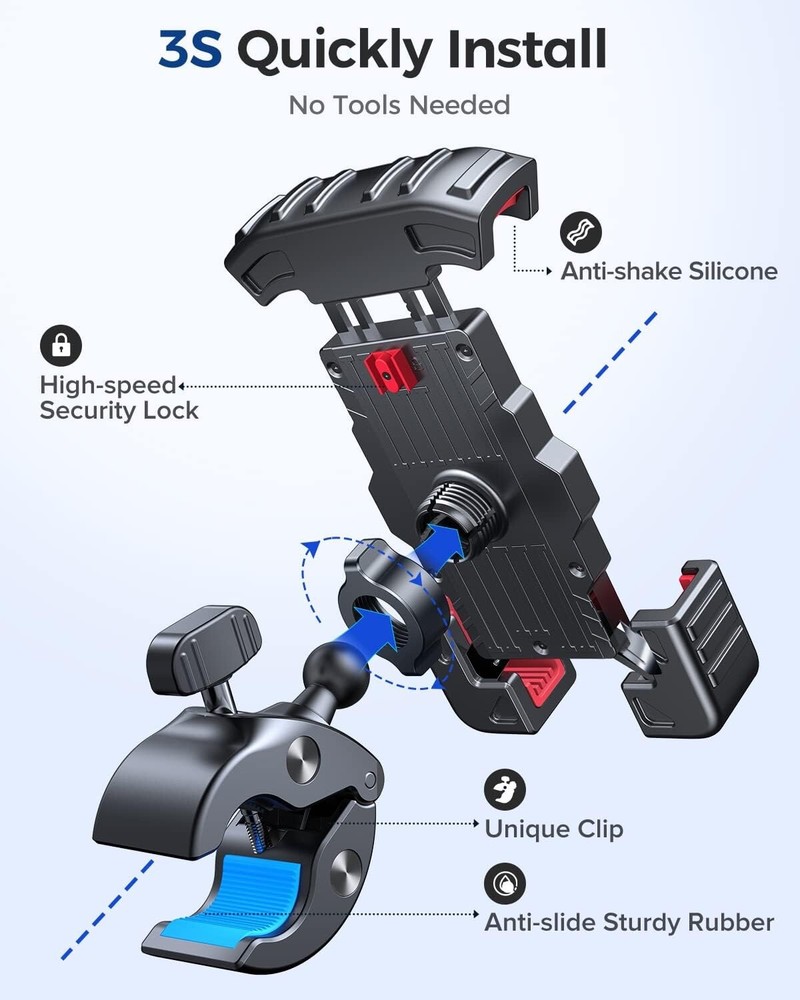Motorcycle Phone Mount,3s Quickly Install,1 Second Automatic Lock & Release,