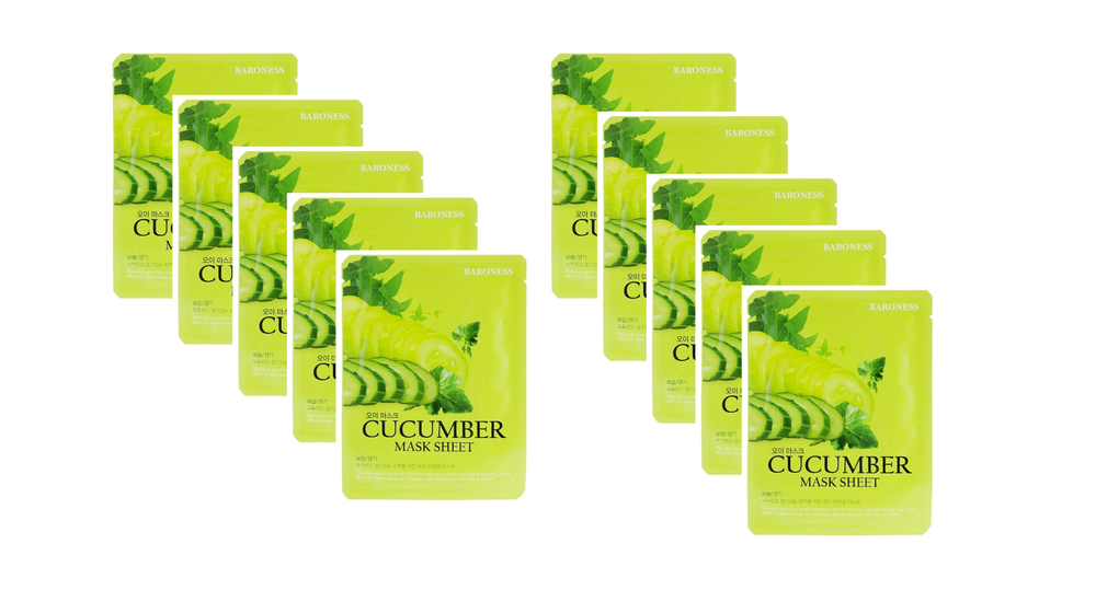 Baroness Cucumber Mask Sheet 10 Sheets - 10 PACK Elastic Moisturizing Hydrate