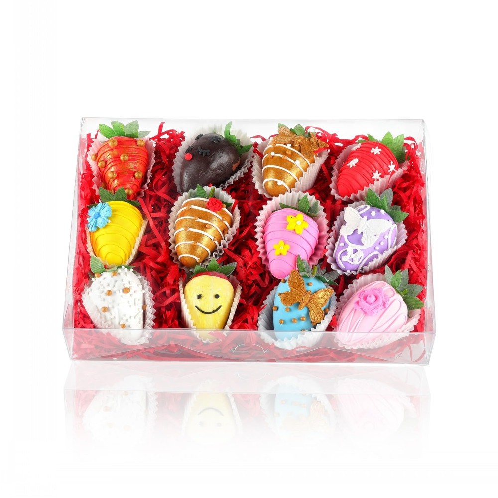Clear Strawberry Bakery Boxes 4 PCS 10x7x2 inch Cookie Macaron Boxes