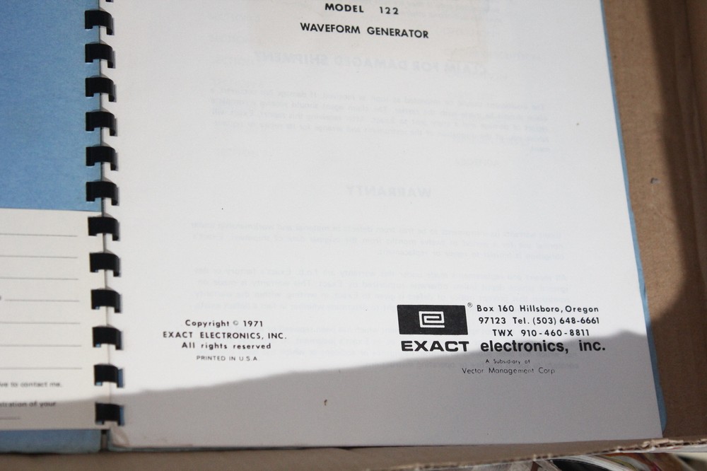 Exact Electronics Model 122 Waveform Generator InstructionManual