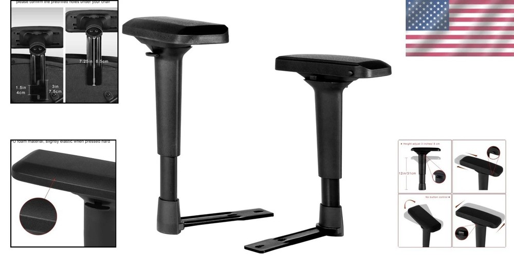 Black Height Adjustable Chair Arms Pair