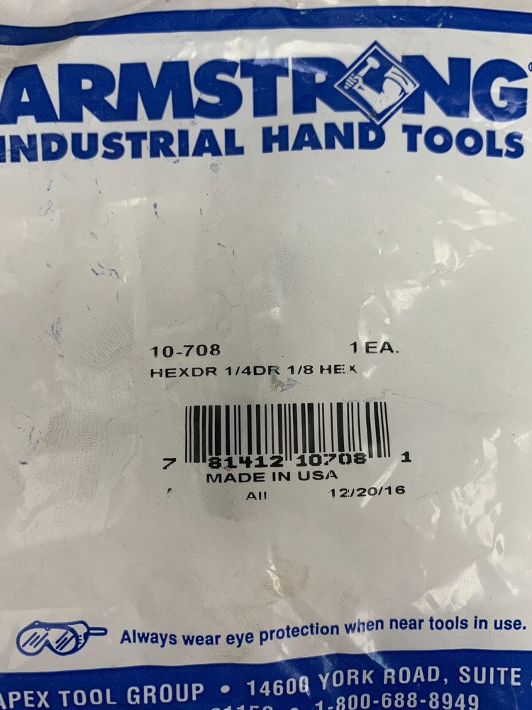 10-708 ARMSTRONG TOOLS 1/4" DRIVE 1/8"" HEXDRIVER/ALLEN SOCKET 10708